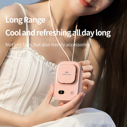 HX-150A Outdoor Digital Display Silent USB Charging Bladeless Waist Hanging Neck Fan(Pink) by buy2fix