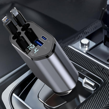 4-In-1 120W Multifunctional USB Retractable Dual-Line Digital Display Car Fast Charger(8 Pin + Type-C) - Car Charger by buy2fix | Online Shopping UK | buy2fix