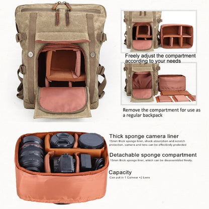 Vintage Camera Bag Waterproof Canvas Backpack with Laptop Compartment Tripod Holder(Khaki) by buy2fix