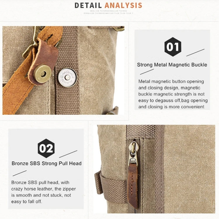 Vintage Camera Bag Waterproof Canvas Backpack with Laptop Compartment Tripod Holder(Khaki) by buy2fix