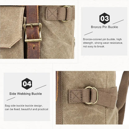 Vintage Camera Bag Waterproof Canvas Backpack with Laptop Compartment Tripod Holder(Khaki) by buy2fix