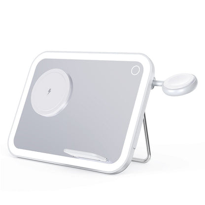 15W 3-in-1 MagSafe Magnetic Folding LED Makeup Mirror Night Light Wireless Charger(White) by buy2fix
