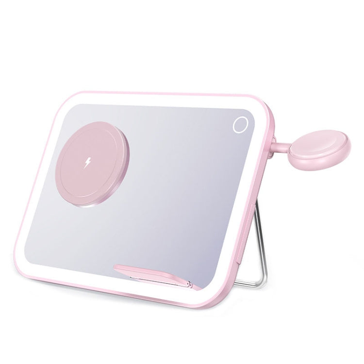 15W 3-in-1 MagSafe Magnetic Folding LED Makeup Mirror Night Light Wireless Charger(Pink) by buy2fix