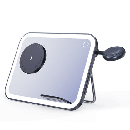 15W 3-in-1 MagSafe Magnetic Folding LED Makeup Mirror Night Light Wireless Charger(Black) by buy2fix