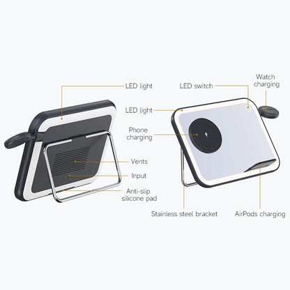 15W 3-in-1 MagSafe Magnetic Folding LED Makeup Mirror Night Light Wireless Charger(Black) by buy2fix