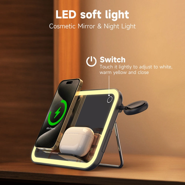 15W 3-in-1 MagSafe Magnetic Folding LED Makeup Mirror Night Light Wireless Charger(White) by buy2fix