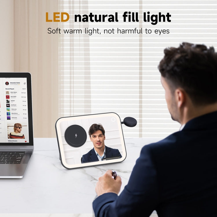 15W 3-in-1 MagSafe Magnetic Folding LED Makeup Mirror Night Light Wireless Charger(White) by buy2fix