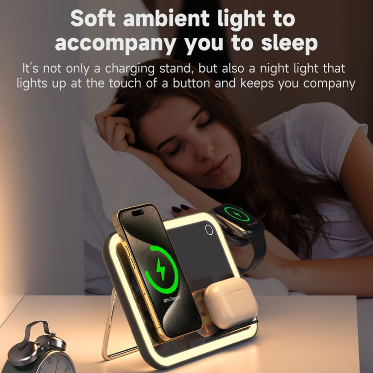 15W 3-in-1 MagSafe Magnetic Folding LED Makeup Mirror Night Light Wireless Charger(White) by buy2fix