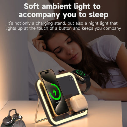 15W 3-in-1 MagSafe Magnetic Folding LED Makeup Mirror Night Light Wireless Charger(White) by buy2fix