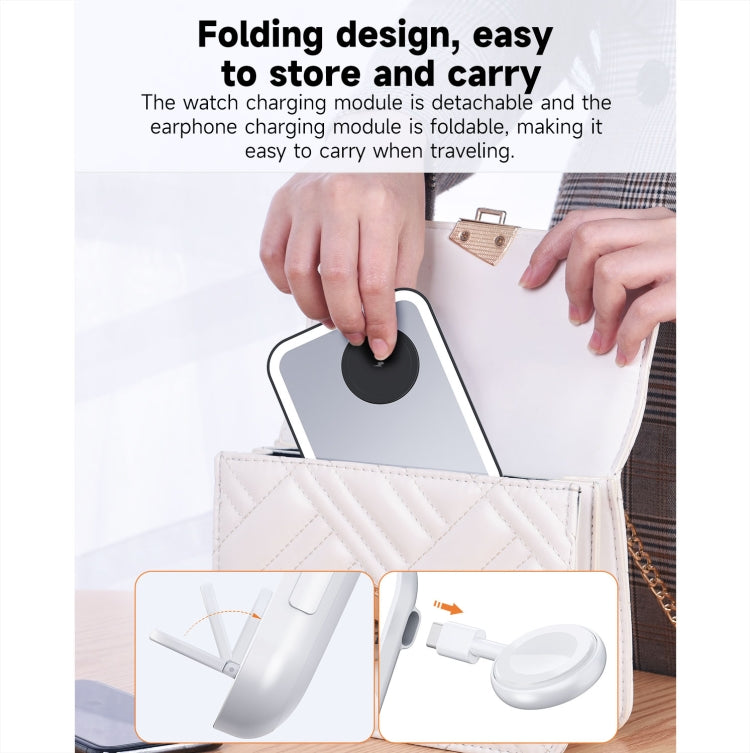 15W 3-in-1 MagSafe Magnetic Folding LED Makeup Mirror Night Light Wireless Charger(White) by buy2fix