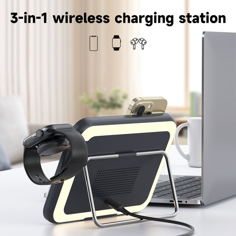 15W 3-in-1 MagSafe Magnetic Folding LED Makeup Mirror Night Light Wireless Charger(Black) by buy2fix