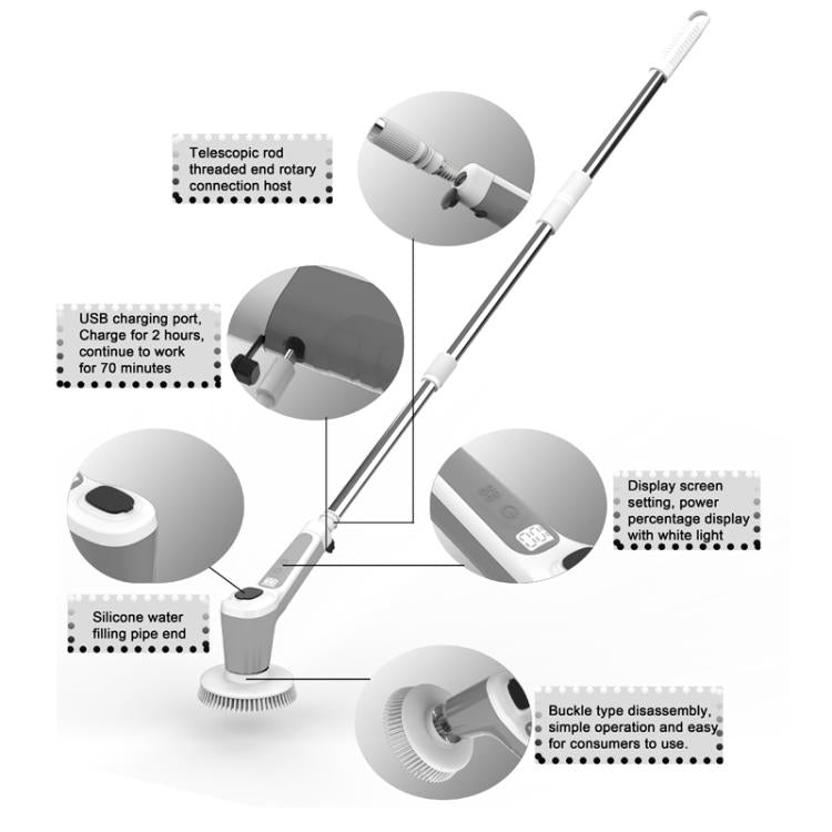 6 In 1 Automatic Water Spray Electric Spin Scrubber 53 Inch Cordless Rechargeable Cleaning Brush by buy2fix