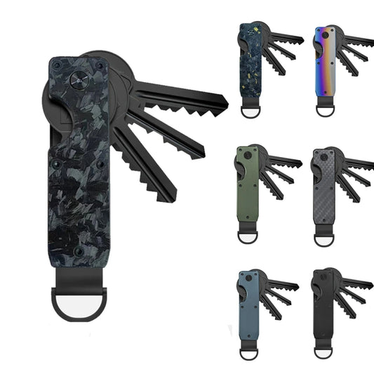 Compact Key Organizer Metal Key Chain Can Hold 2-6 Keys Black Forged Carbon by buy2fix