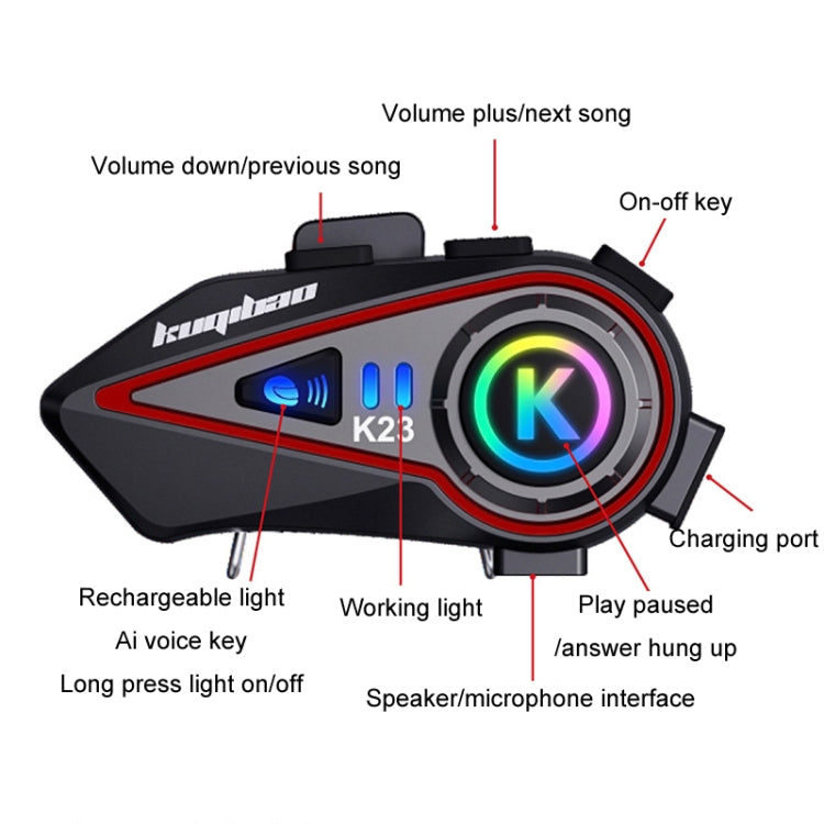 KUQIBAO Motorcycle Helmet Long-Lasting Bluetooth-compatible Headset With Light(Soft Microphone) - Motorcycle Walkie Talkie by buy2fix | Online Shopping UK | buy2fix