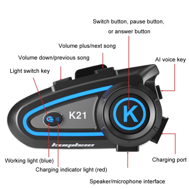 KUQIBAO Motorcycle Helmet Long-lasting Waterproof Bluetooth-compatible Headset with Light(Hard Microphone) - Motorcycle Walkie Talkie by KUQIBAO | Online Shopping UK | buy2fix