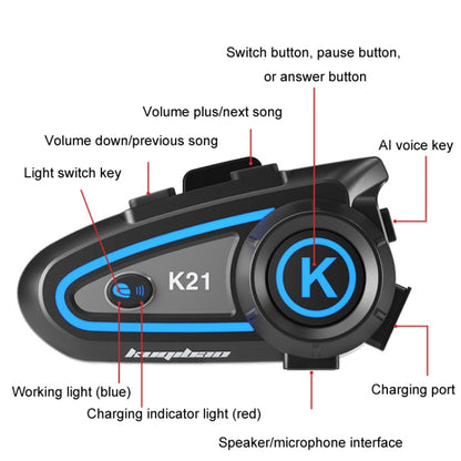 KUQIBAO Motorcycle Helmet Long-lasting Waterproof Bluetooth-compatible Headset with Light(Hard Microphone) - Motorcycle Walkie Talkie by KUQIBAO | Online Shopping UK | buy2fix