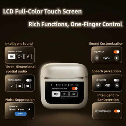 V8 Smart Color Screen Touch ANC Active Noise Reduction Wireless Bluetooth Earphones(Gold) - TWS Earphone by buy2fix | Online Shopping UK | buy2fix