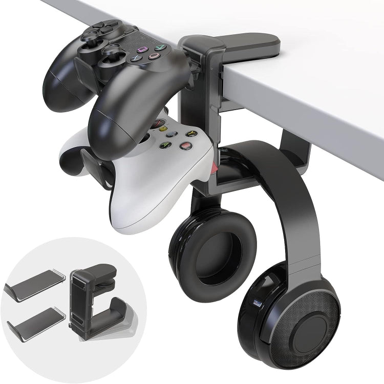 360 Degree Rotation Headset Bracket With Game Handle Organizer(Black) by buy2fix