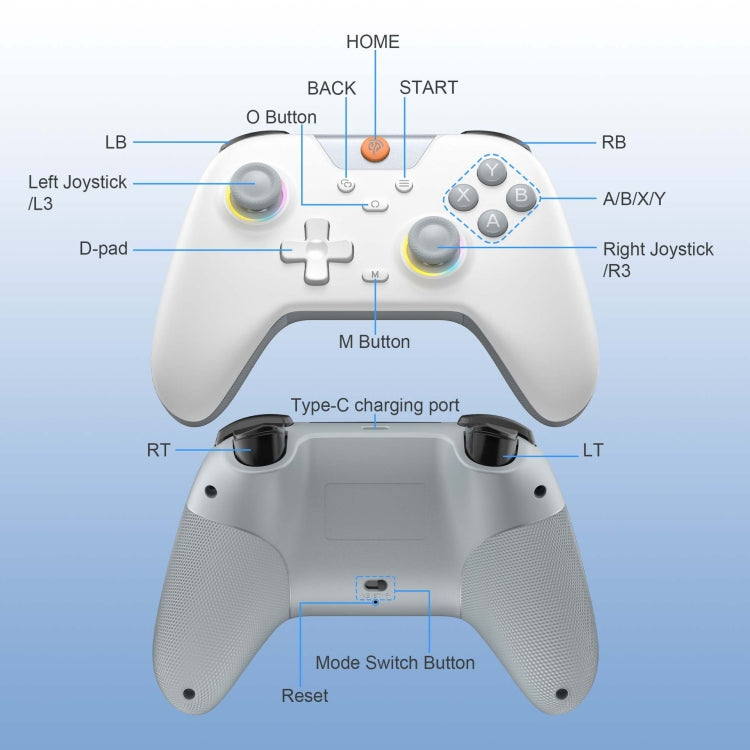EasySMX X05 Wireless Gamepad Hall RGB Effect Controller For PC / Phone / Switch / Steam Deck(White) by EasySMX
