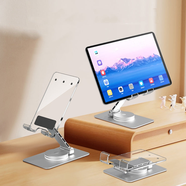 Acrylic Aluminum Alloy Mobile Phone and Tablet Stand Holder with 360-degree Rotating Base(Silver) - Desktop Holder by buy2fix | Online Shopping UK | buy2fix