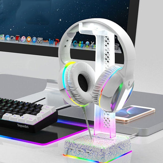 Z3 Cracked With 3USB Expansion Port Headphone Stand RGB Ambient Light Headphone Display Holder(White) by buy2fix