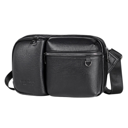 WEIXIER D401 Men Large Capacity Crossbody Single Shoulder Bag Casual PU Messenger Handbag(Black)