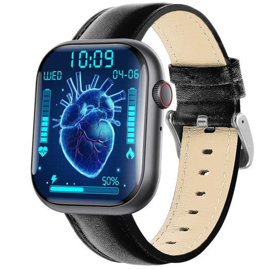 F70 2.1 Inch Screen Smart Watch With Blood Sugar/Blood Oxygen Monitoring /SOS Alarm/100+ Sports Modes, Color: Black Leather by buy2fix