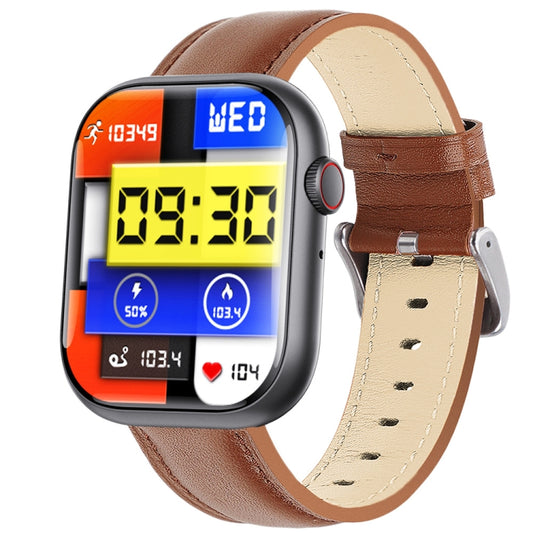 F70 2.1 Inch Screen Smart Watch With Blood Sugar/Blood Oxygen Monitoring /SOS Alarm/100+ Sports Modes, Color: Black Brown Leather by buy2fix