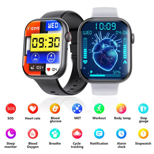 F70 2.1 Inch Screen Smart Watch With Blood Sugar/Blood Oxygen Monitoring /SOS Alarm/100+ Sports Modes, Color: Black Leather by buy2fix
