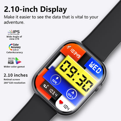 F70 2.1 Inch Screen Smart Watch With Blood Sugar/Blood Oxygen Monitoring /SOS Alarm/100+ Sports Modes, Color: Black Silicone by buy2fix