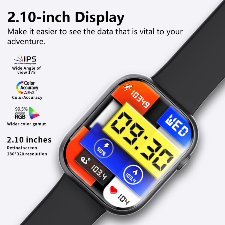 F70 2.1 Inch Screen Smart Watch With Blood Sugar/Blood Oxygen Monitoring /SOS Alarm/100+ Sports Modes, Color: Black 3-bead Steel by buy2fix