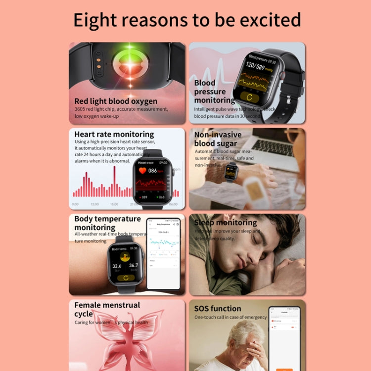 F70 2.1 Inch Screen Smart Watch With Blood Sugar/Blood Oxygen Monitoring /SOS Alarm/100+ Sports Modes, Color: Black SIlver 3-bead by buy2fix