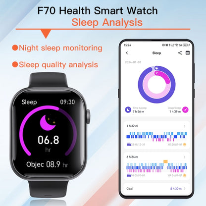 F70 2.1 Inch Screen Smart Watch With Blood Sugar/Blood Oxygen Monitoring /SOS Alarm/100+ Sports Modes, Color: Black Pink by buy2fix