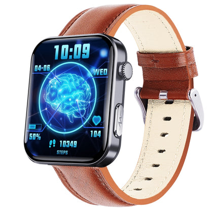 F300 2.1-Inch Screen Smart Watch Supports Bluetooth Calls/ECG/Blood Composition Analysis/50+ Sports Modes, Color: Black Brown Leather by buy2fix