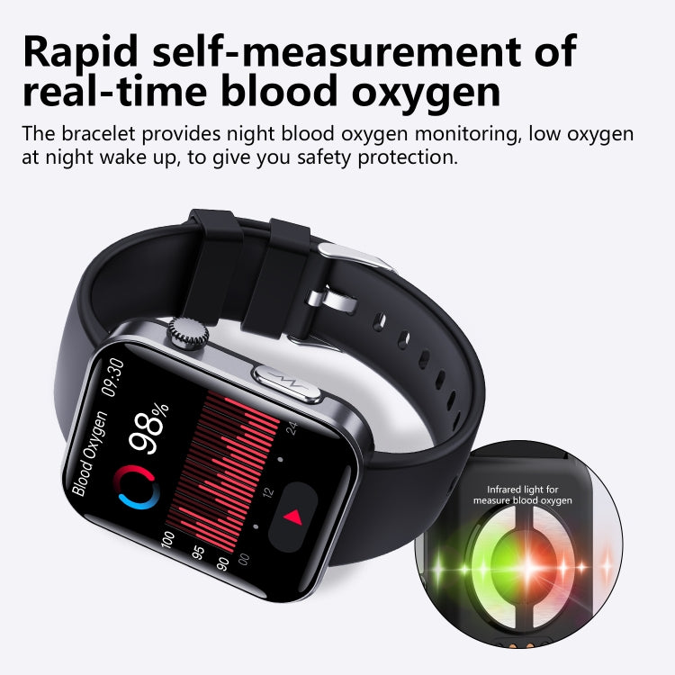 F300 2.1-Inch Screen Smart Watch Supports Bluetooth Calls/ECG/Blood Composition Analysis/50+ Sports Modes, Color: Black Pink Silicone by buy2fix