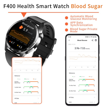 F400 1.55 Inch Screen Smart Watch Support ECG/ Blood Oxygen / Blood Sugar / 150+ Sports Mode, Color: Black Silicone by buy2fix