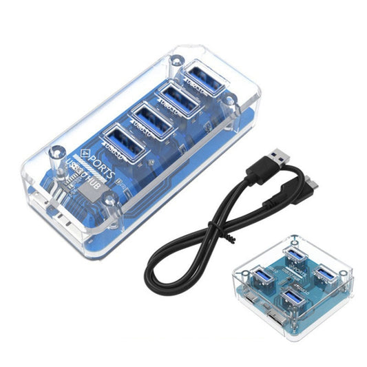4 x USB 3.0 HUB 5Gbps Transparent Docking Station USB Adapter Splitter(Square) by buy2fix