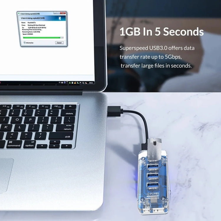 4 x USB 3.0 HUB 5Gbps Transparent Docking Station USB Adapter Splitter(Rectangle) by buy2fix