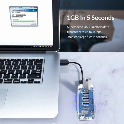 4 x USB 3.0 HUB 5Gbps Transparent Docking Station USB Adapter Splitter(Rectangle) by buy2fix