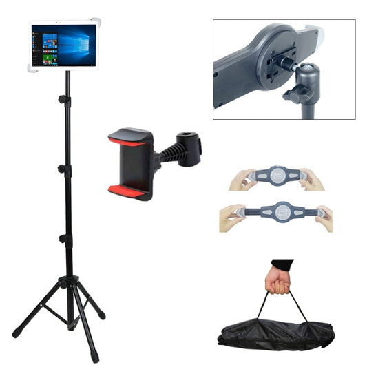 1.6m Adjustable Tablet Stand Floor-Standing Retractable Mobile Phone Tripod, Model: 307(With Cloth Bag+Sheep Head Phone Clamp) - Lazy Bracket by buy2fix | Online Shopping UK | buy2fix