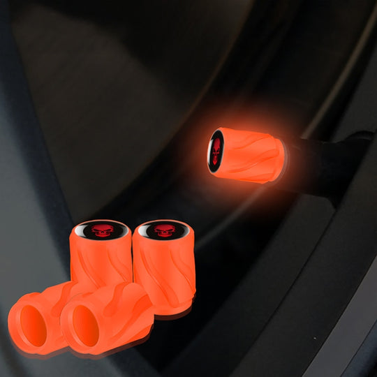 4pcs /Set Luminous Car Motorcycle Tire Modified Valve Cap, Color: Orange Red Red Skull