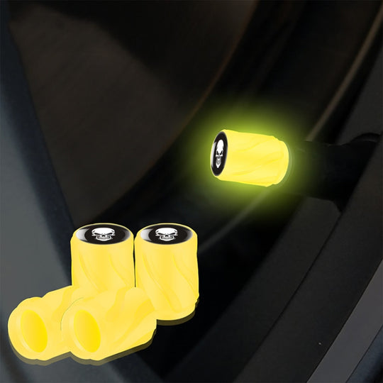 4pcs /Set Luminous Car Motorcycle Tire Modified Valve Cap, Color: Yellow White Skull