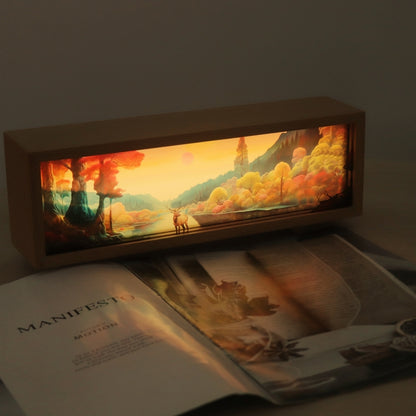 Warm Light Touch Control Wooden Acrylic Atmosphere Lightbox Decoration Painting Night Light(Walnut) by buy2fix