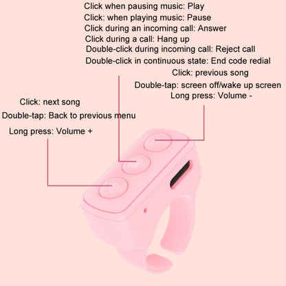 Bluetooth 3 Keys Remote Finger Ring Video Controller Novel Page Flip Photo Tool(Pink) - Phone Remote Control by buy2fix | Online Shopping UK | buy2fix