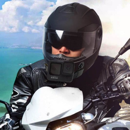 TUYU Motorcycle Integrated Hinged Helmet Chin Sports Camera Mounting Bracket, Style: With 4 Stickers - Helmet Mount by TUYU | Online Shopping UK | buy2fix