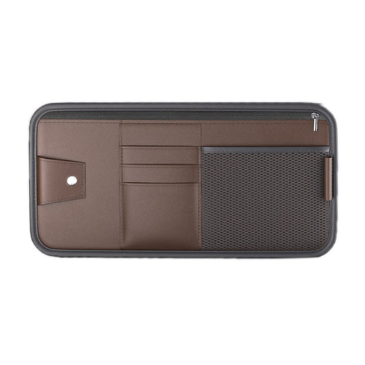 Car Sun Visor Card Glasses Holder Zipper Storage Bag(Brown) by buy2fix