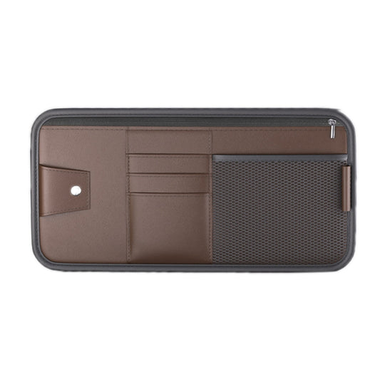 Car Sun Visor Card Glasses Holder Zipper Storage Bag(Brown)