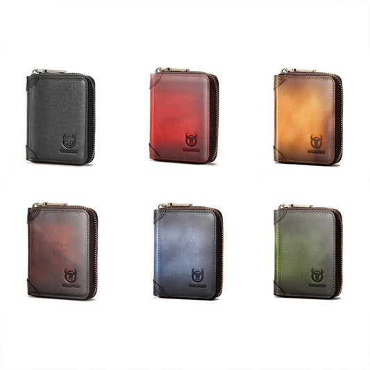 BULL CAPTAIN 475 RFID Anti-Theft Zipper Top-Layer Cowhide Multi-Card Slot Card Holder Wallet(Coffee) by BULL CAPTAIN