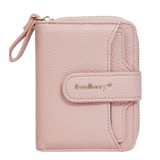 Baellerry N1915 Lychee Pattern Multi-card Slot Zipper Women Short Wallet(Light Pink)