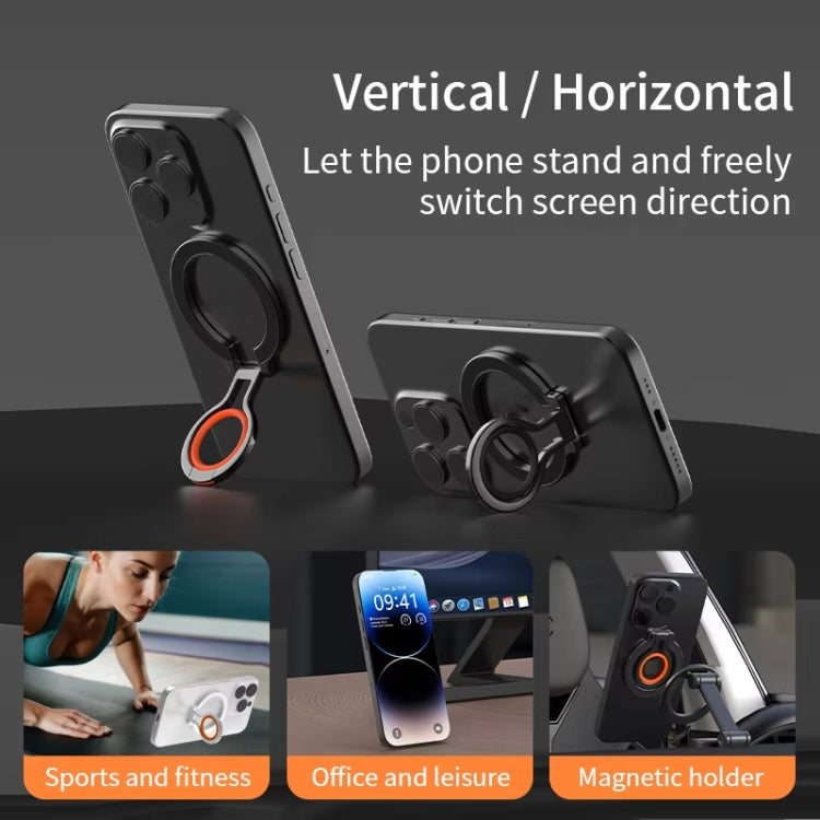 Magnetic Mobile Phone Holder Zinc Alloy Phone Finger Ring Bracket With Silicone Ring Guard(Black+Orange) - Ring Holder by buy2fix | Online Shopping UK | buy2fix